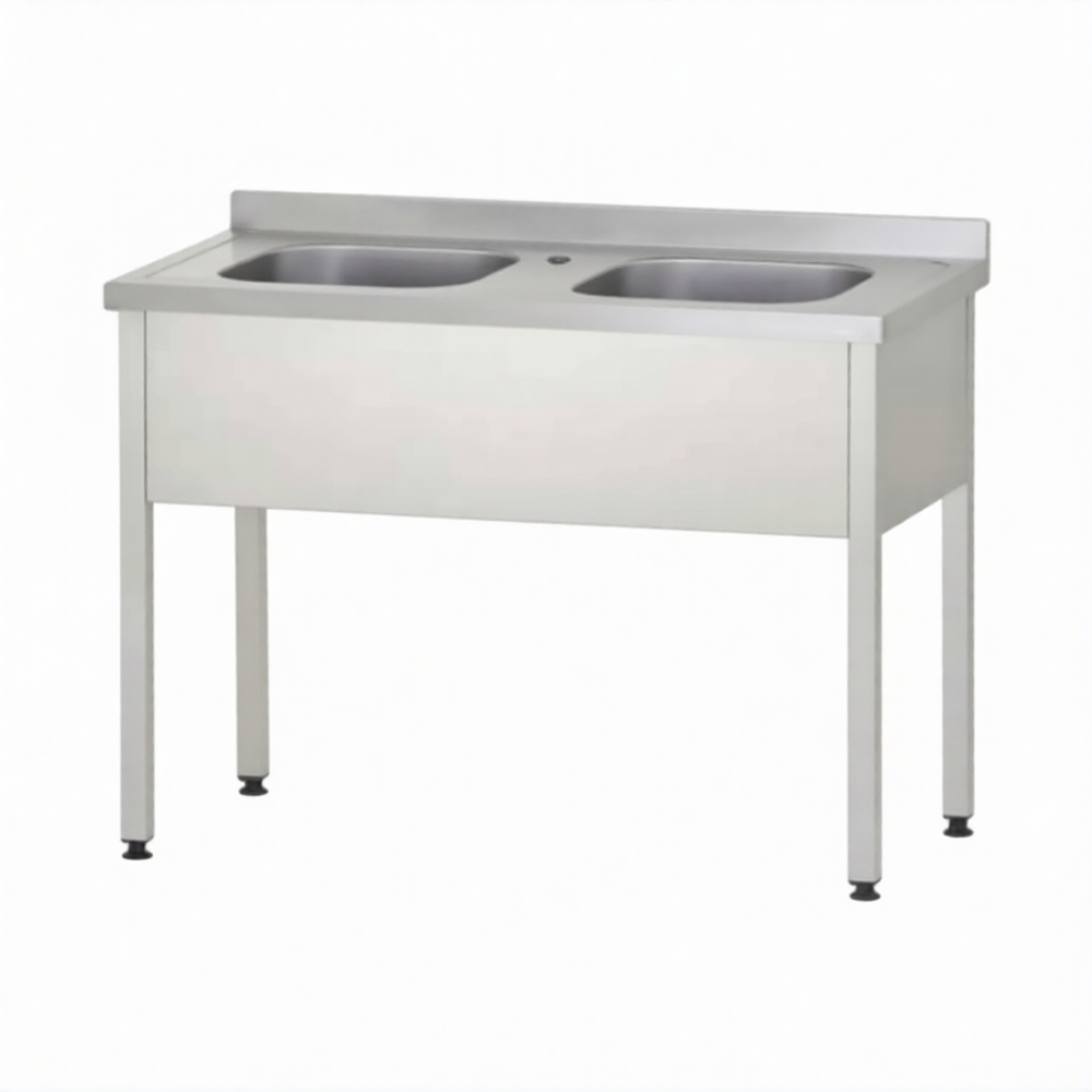 Ванна моечная ВМЦп 860х1200х700  2 м/о 300х500х500, борт, отв. д/смесит.