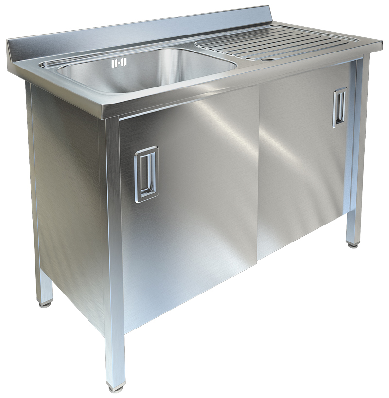Ванна моечная с рабочей поверхностью и купейными дверками  ВМ-35/557 нерж
