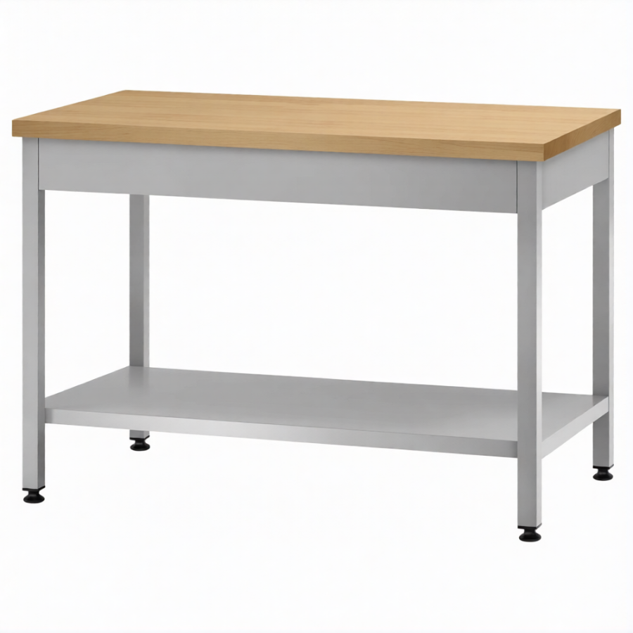 Стол кондитерский СПРп 860х1500х800 «Profi Ral», на 6-ти ногах, бук/40 (полка сплошная)