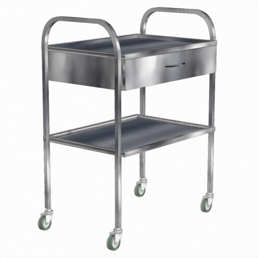 Стол инструментальный с ящиком СИн-2н (нержавеющая сталь, колеса резина)