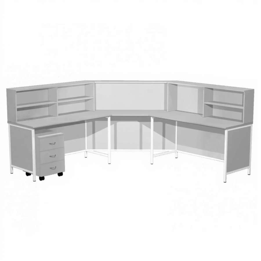 Стол-барьер рабочий на металлокаркасе ПМ-4 (ЛДСП серый, каркас белый)