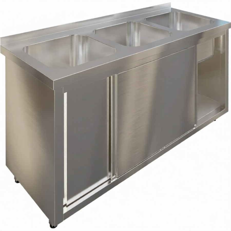 Стол производственный купе СПЗК3М-17/6-Б с моечной ванной и бортом