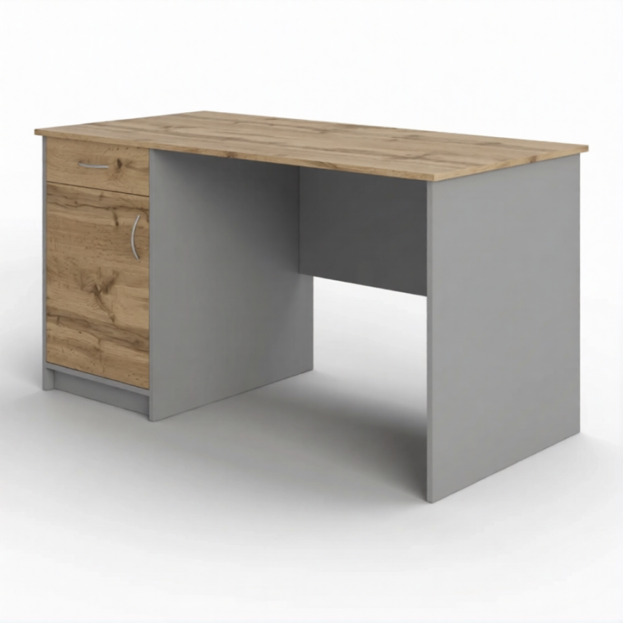 Стол рабочий СрТ-12 (1600х700х750) с тумбой (корпус ЛДСП серый, столешница ЛДСП дуб вотан)